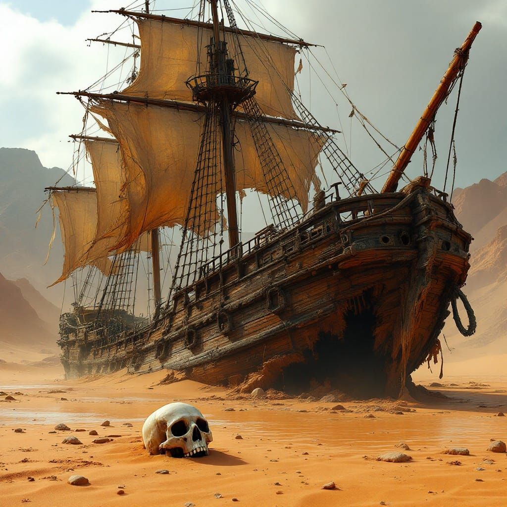Ancient Sailing Ship Crippled in the Desert