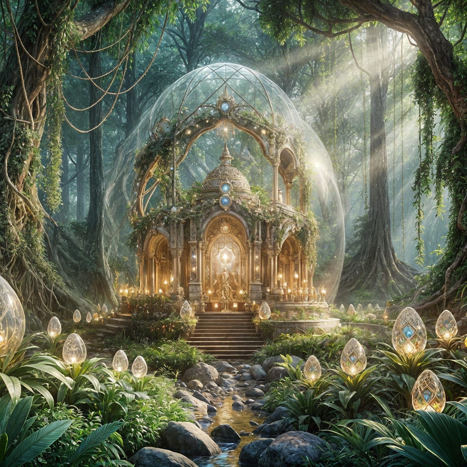 Magical Ancient Jungle Temple in Crystal Egg
