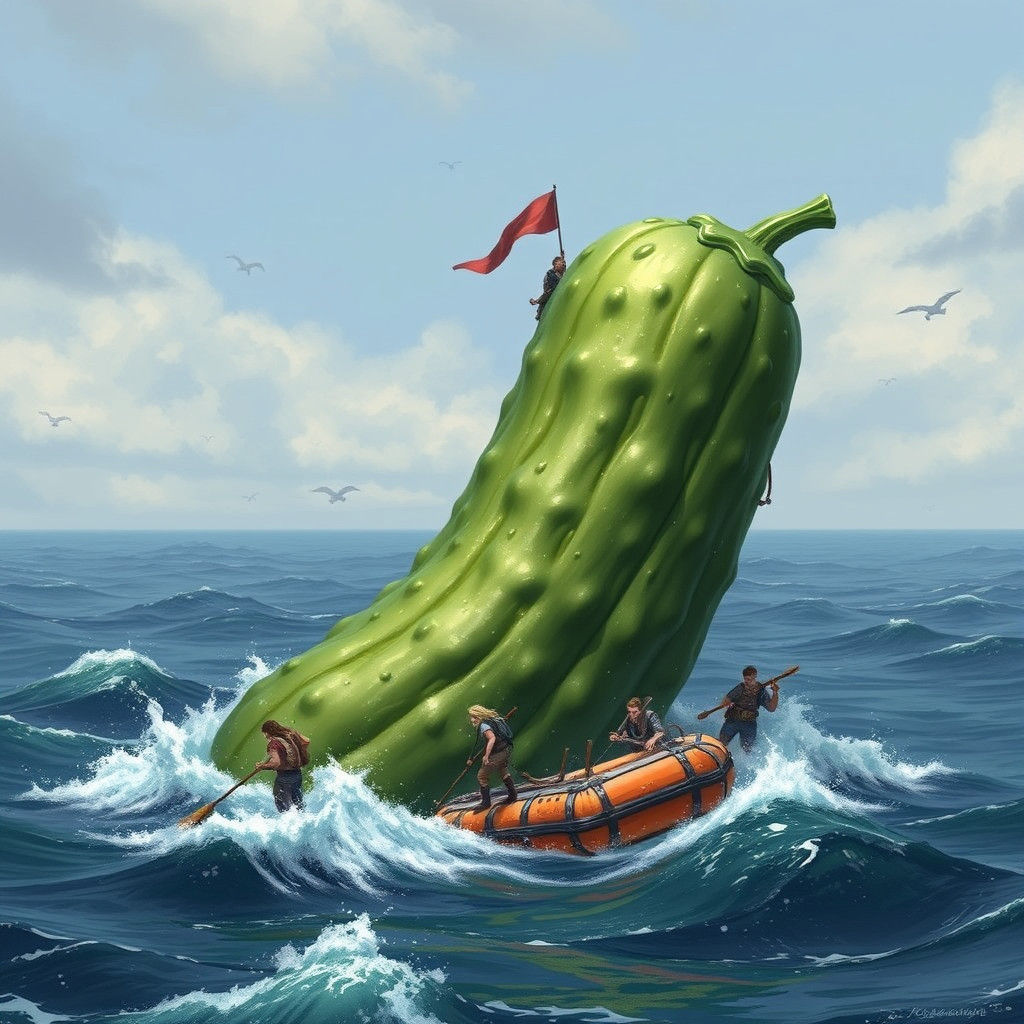 Giant Pickle Raft in the Ocean