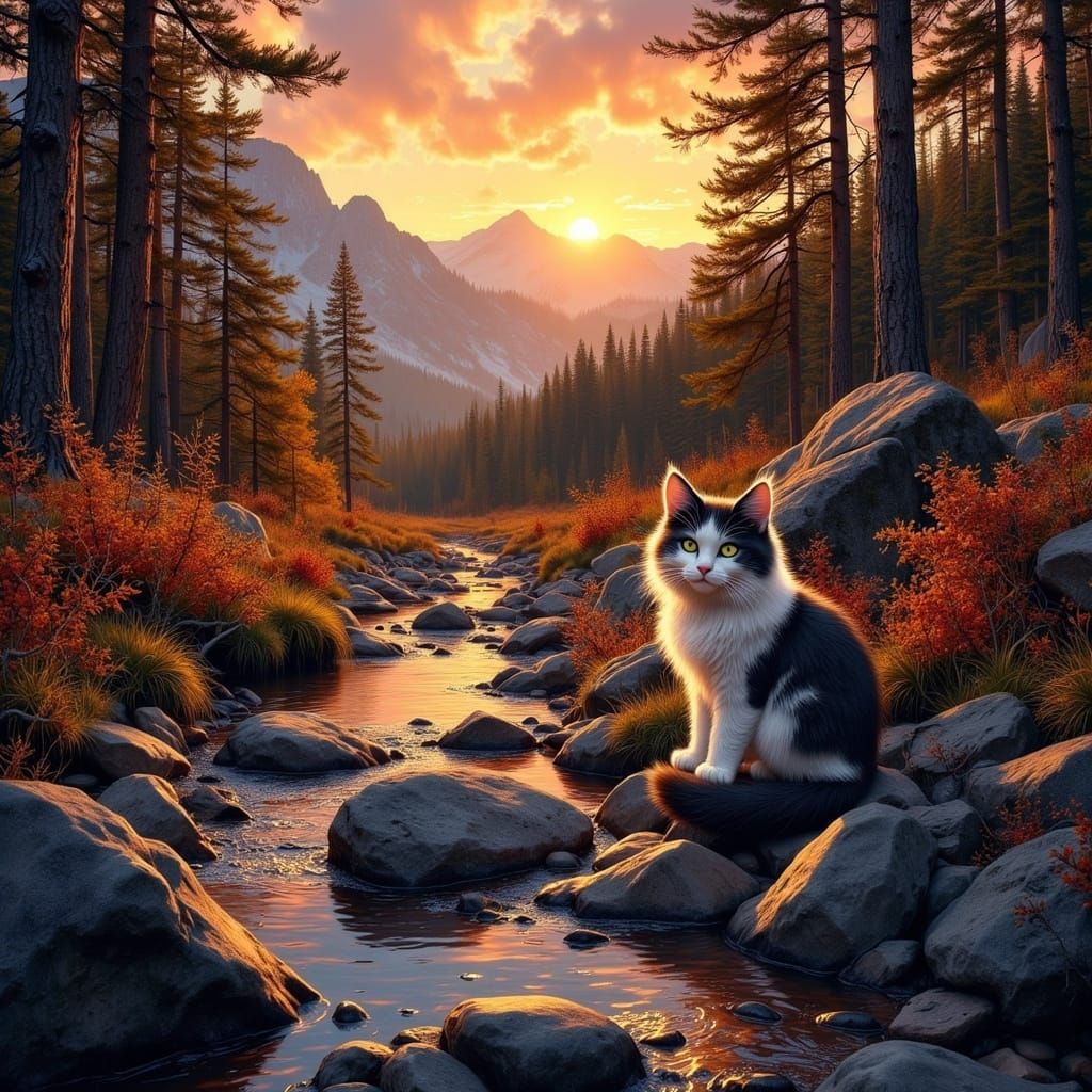 Maine Coon Cats Play in Autumn Landscape