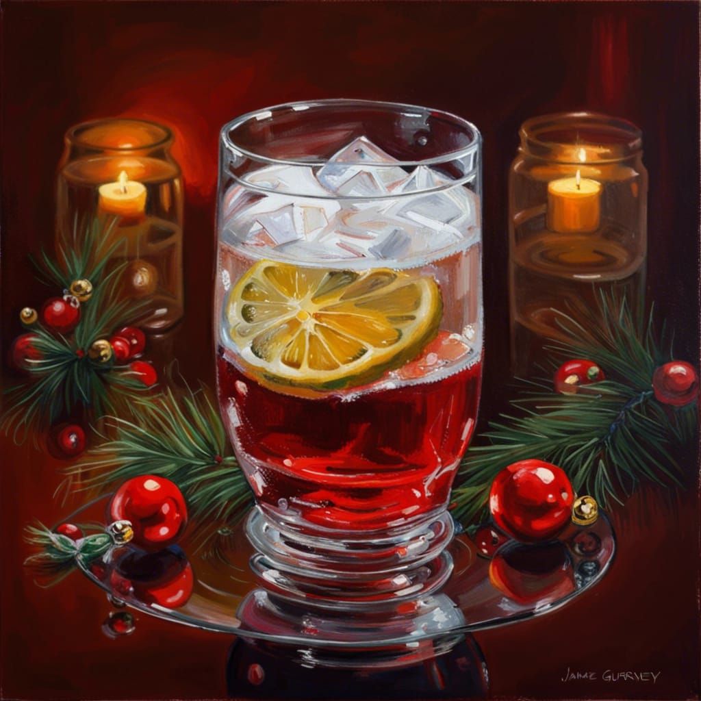 Festive Christmas Drink in Oil Painting Style