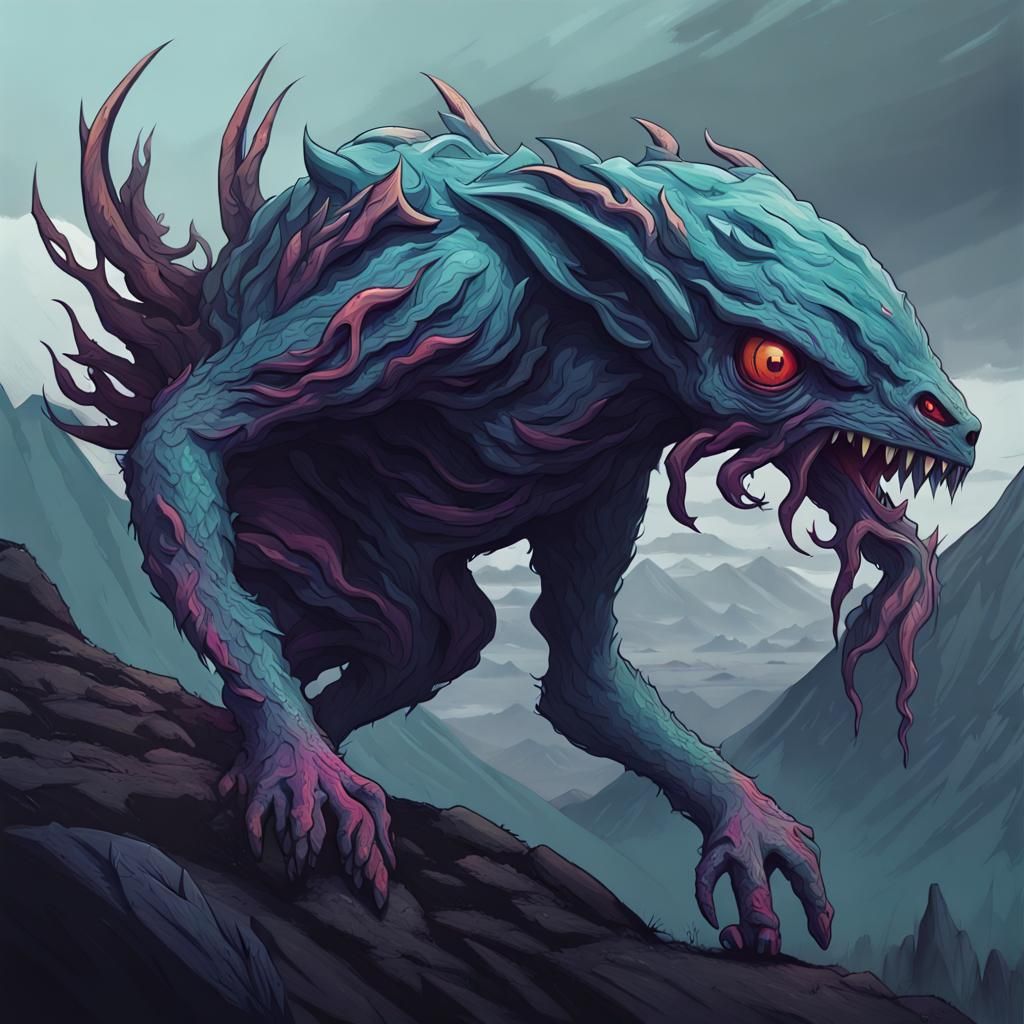 Creature Design Attacking in a Mountain Landscape