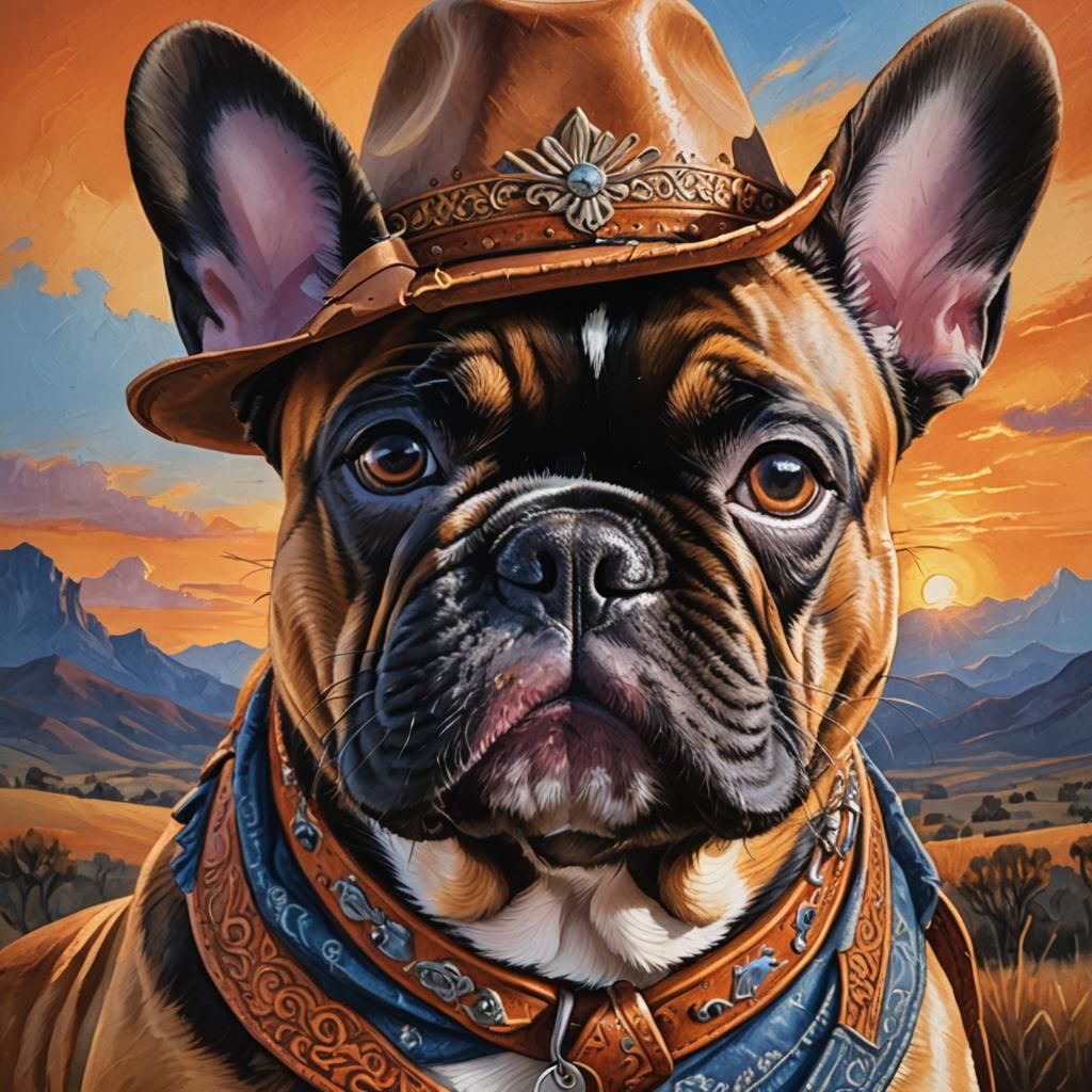 French Bulldog Cowboy Portrait at Sunset
