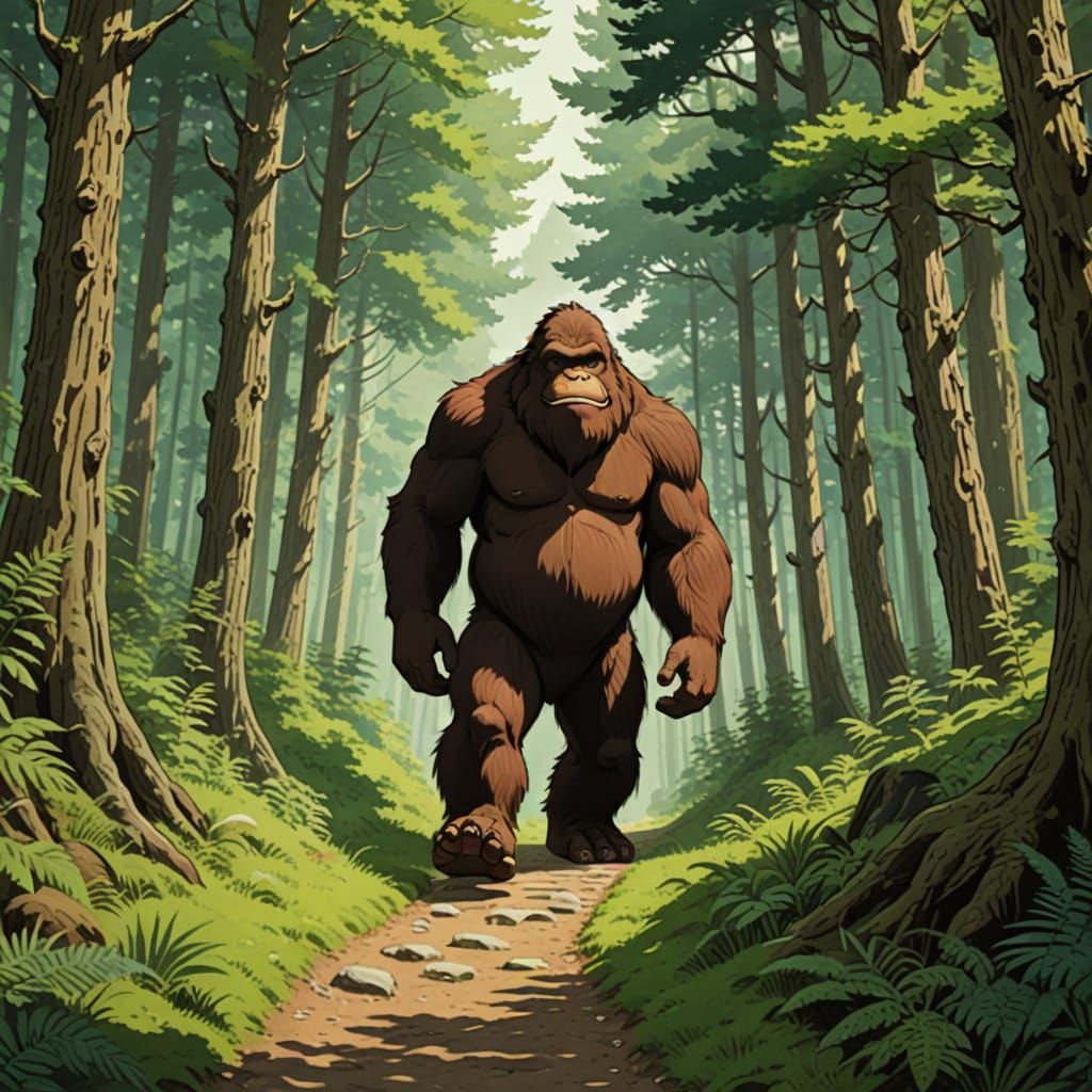 Whimsical Forest Encounter in Traditional Ghibli Style