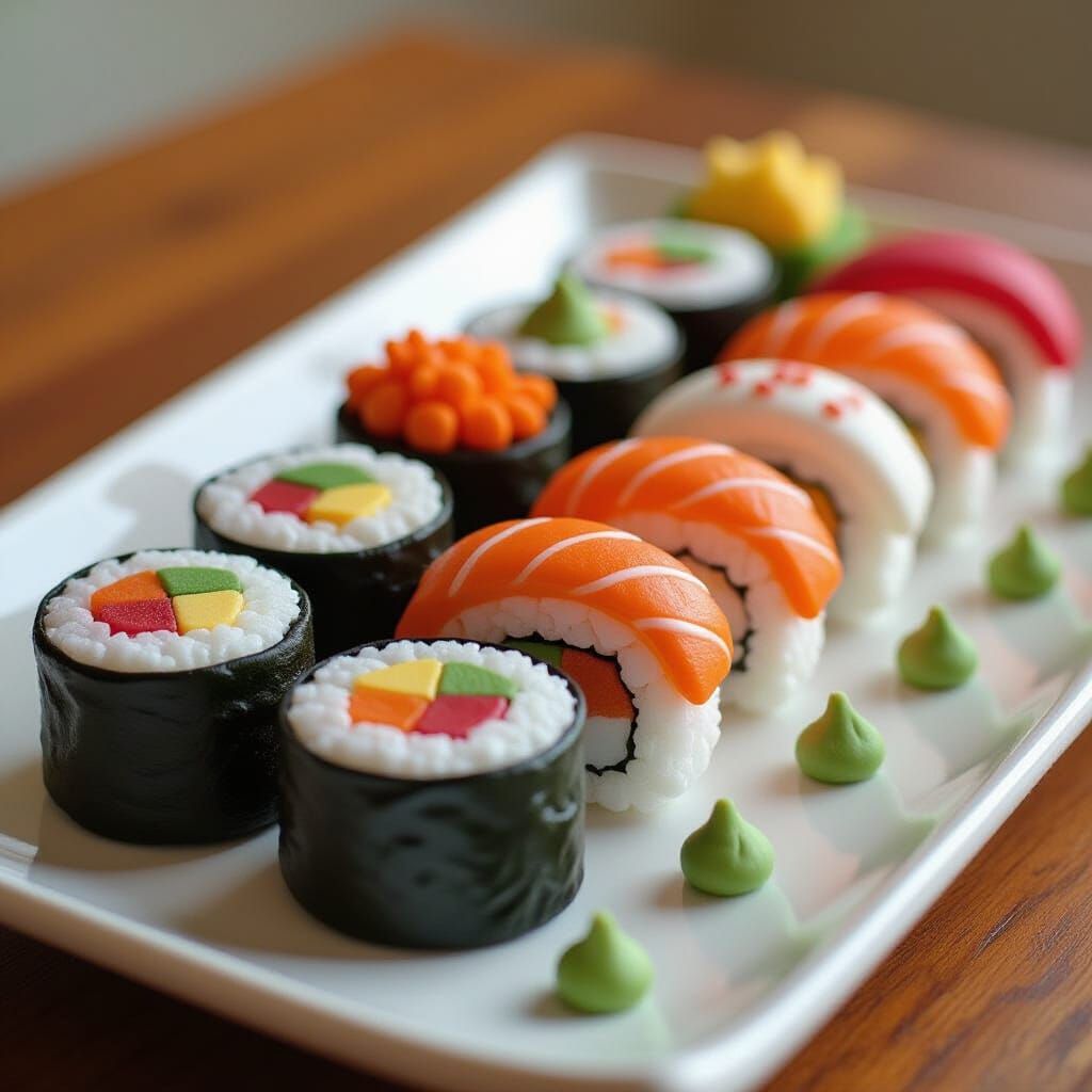 Colorful Sushi Platter Made of Squishy Clay