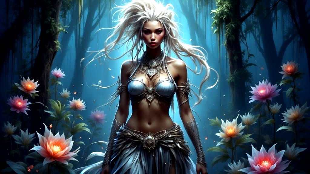 Snow Leopard Hybrid in Bioluminescent Forest