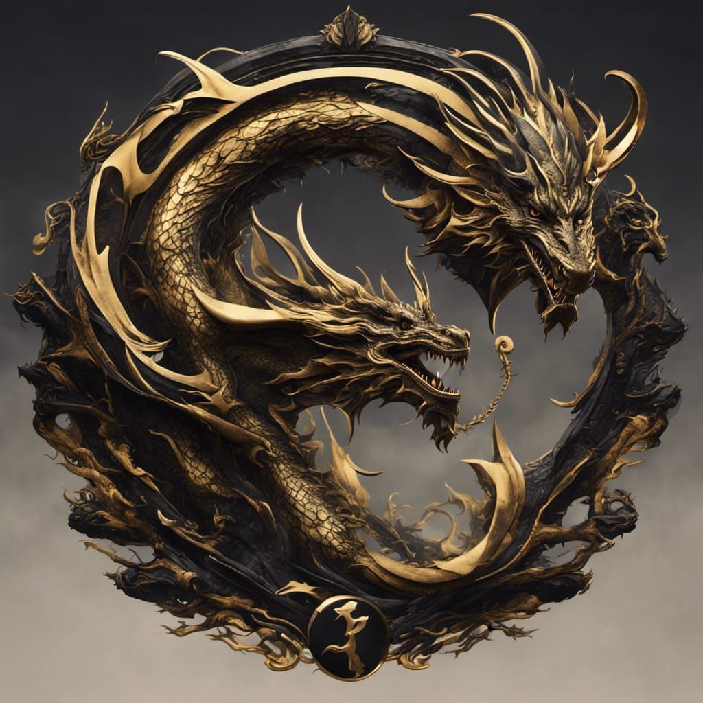 Black and Golden Dragon Logo in Detailed Matte Painting
