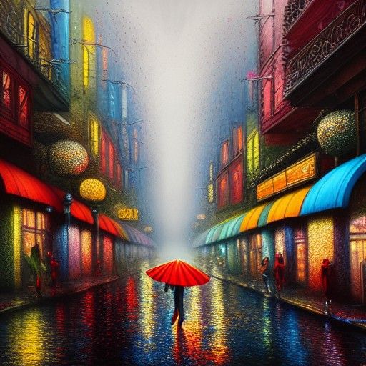 Mushroom Street: Art Deco Rain in Detailed Concept Art
