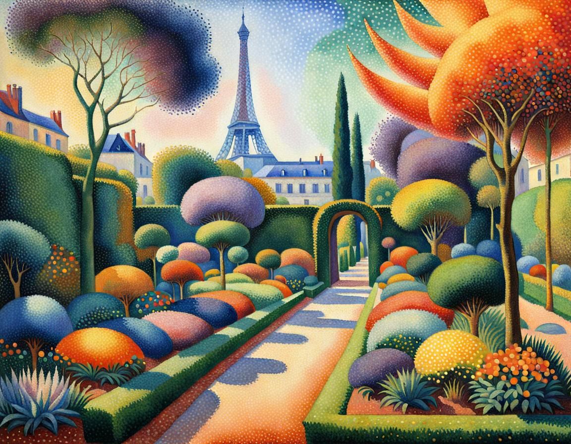 Paris Garden in Pointillism Style