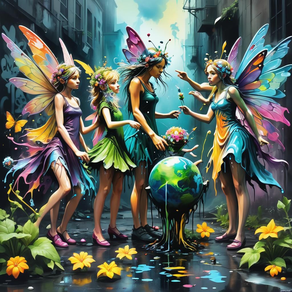 Fairies Meeting to Defend Against Global Warming