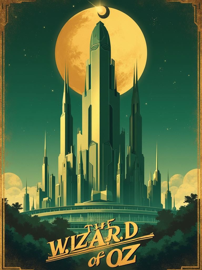 Art Deco Cityscape Poster in Emerald and Gold