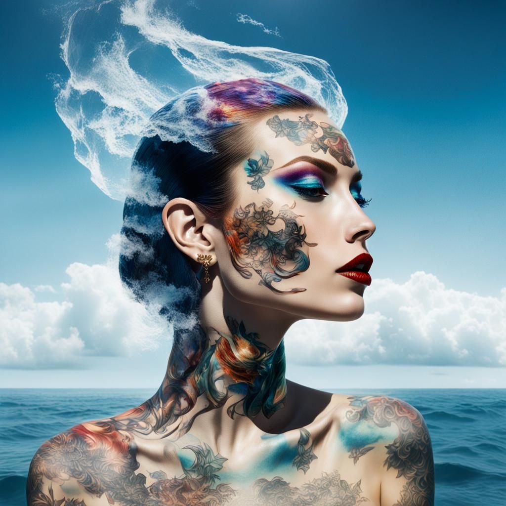 Duality Woman with Butterfly Wings in Double Exposure