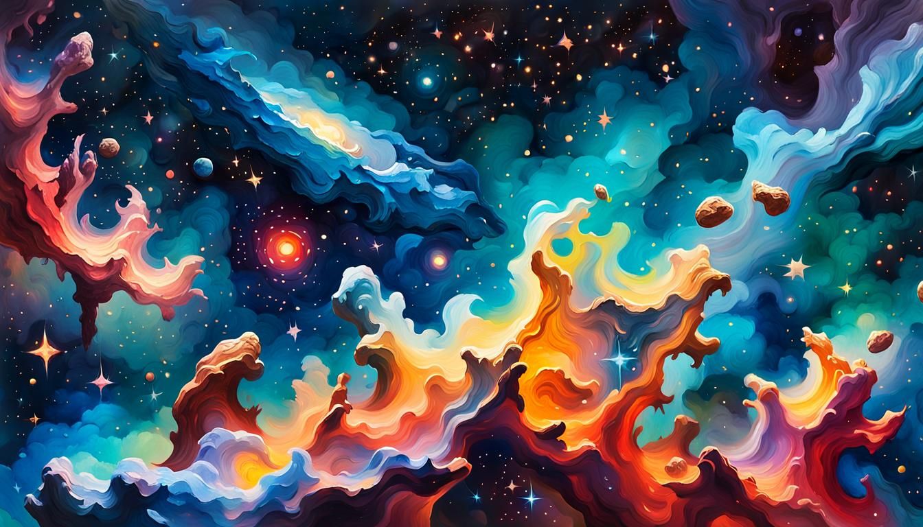 Colorful Galaxy Cluster in Gouache Style