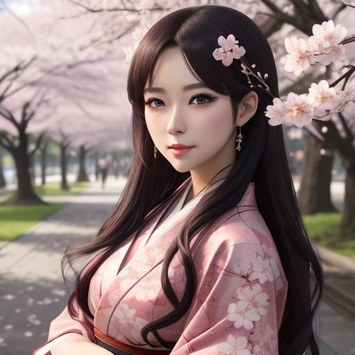 Cherry Blossom Kimono in Anime Style