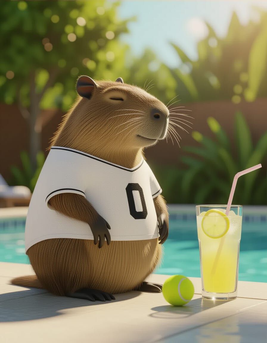 Dignified Capybara with Lemonade in Cartoon Style