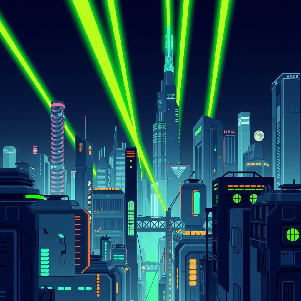 Futuristic Metropolis in 8-bit Pixel Art Style