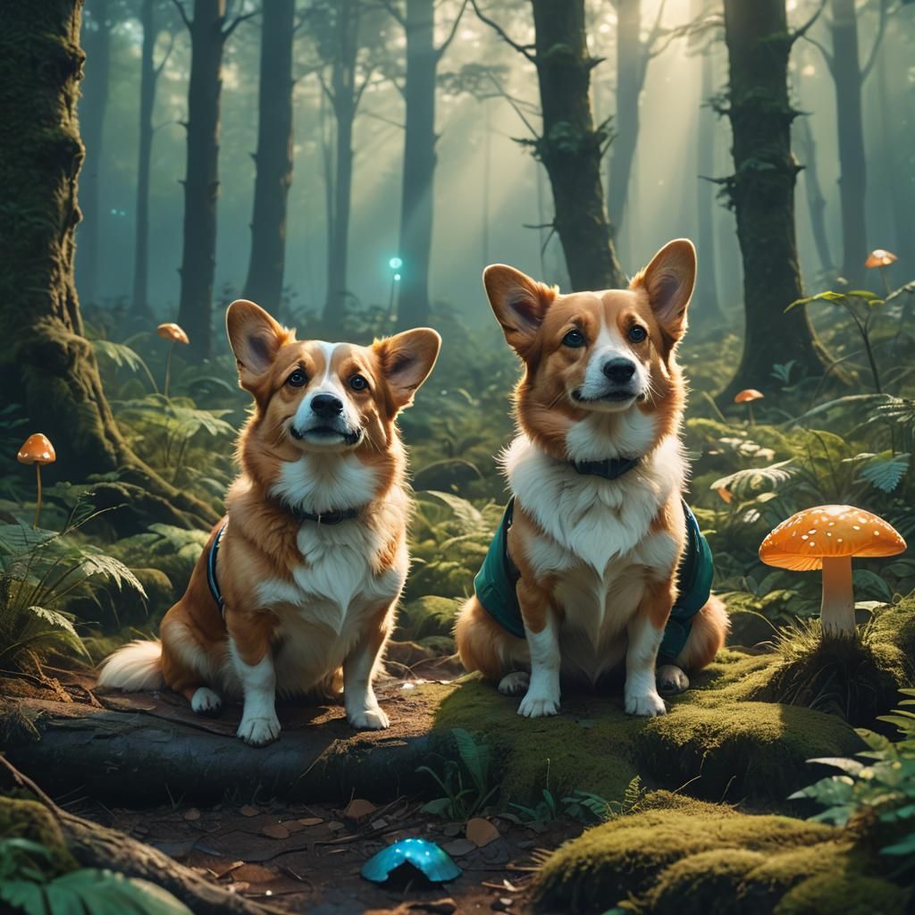 Corgi-Jack Russell Mix in Mystical Forest
