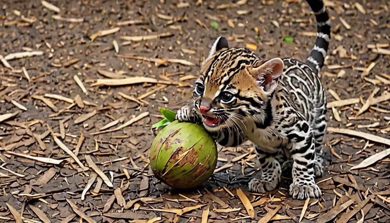Laughing Baby Ocelot with Coconut