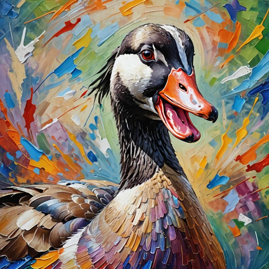Smiling Goose Portrait in Neo-Impressionist Oil
