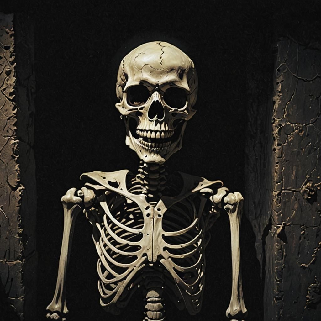 Creepy Smiling Skeleton in Shadow