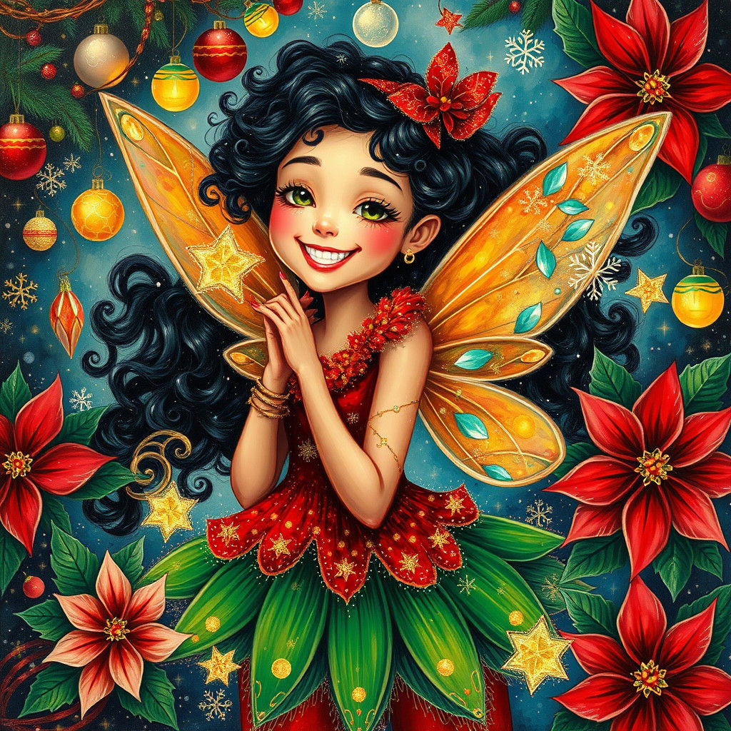 Joyful Christmas Fairy in Neo-Expressionist Style