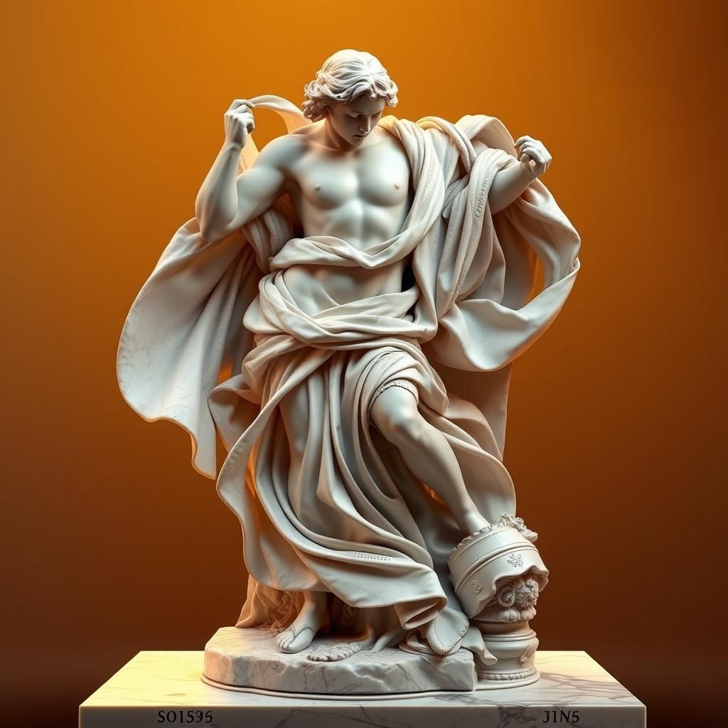 Baroque Marble Sculpture with Flowing Drapery