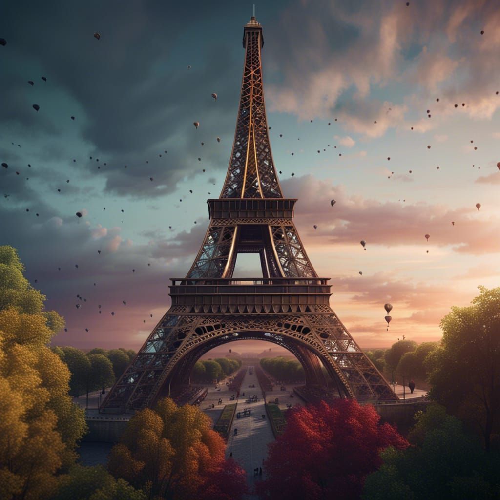 Eiffel Tower Fantasy Concept Art in Deep Color