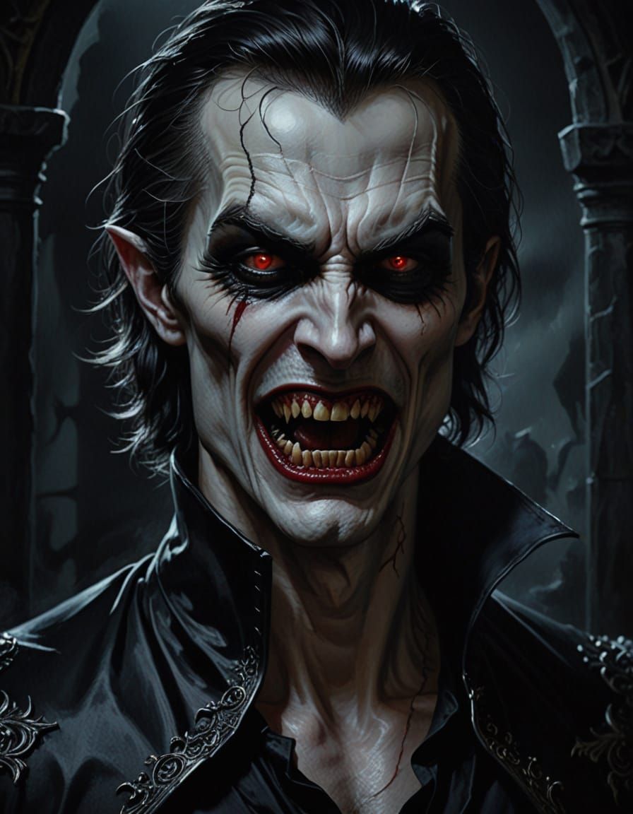 Gothic Vampire Bites Neck in Dark Fantasy Art