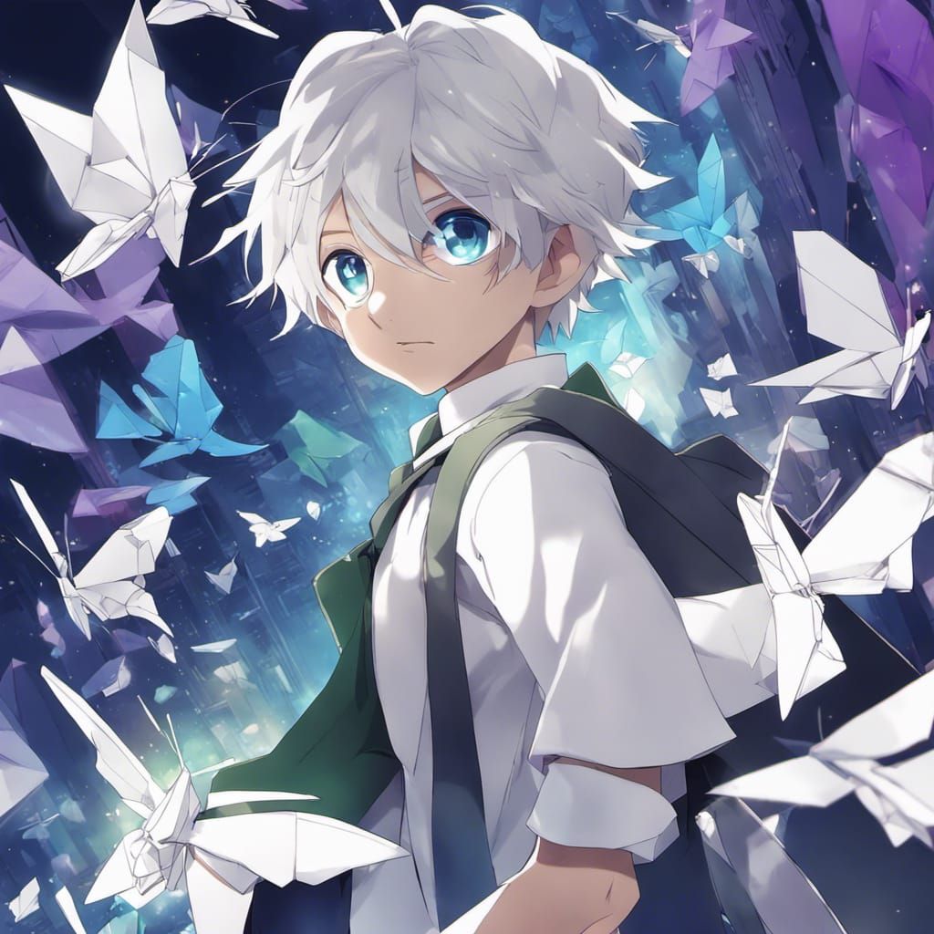 Origami World Anime Boy with Blue Eyes