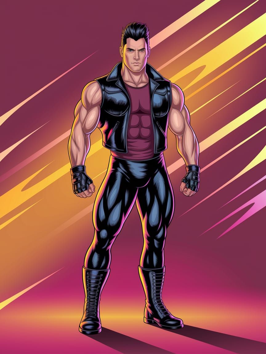 Muscular Bodybuilder in Leather Outfit Illustration