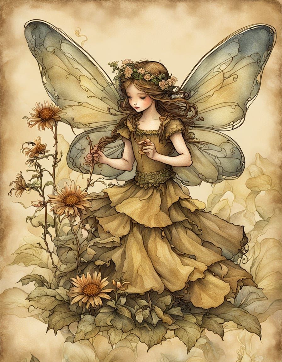 Tea-Stained Flower Fairy in Rackham Style