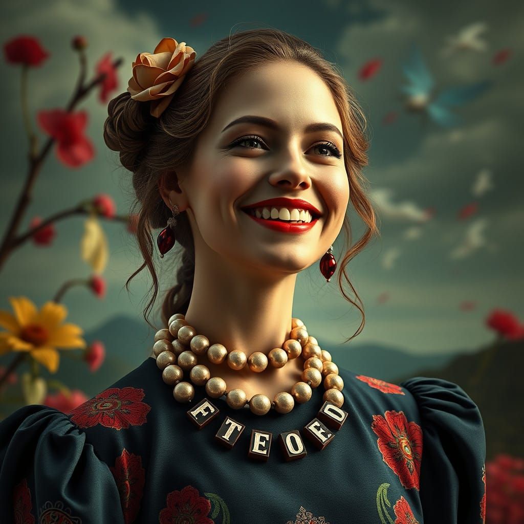 Exotic Goddess in Surrealistic Renaissance Style with Vibran...