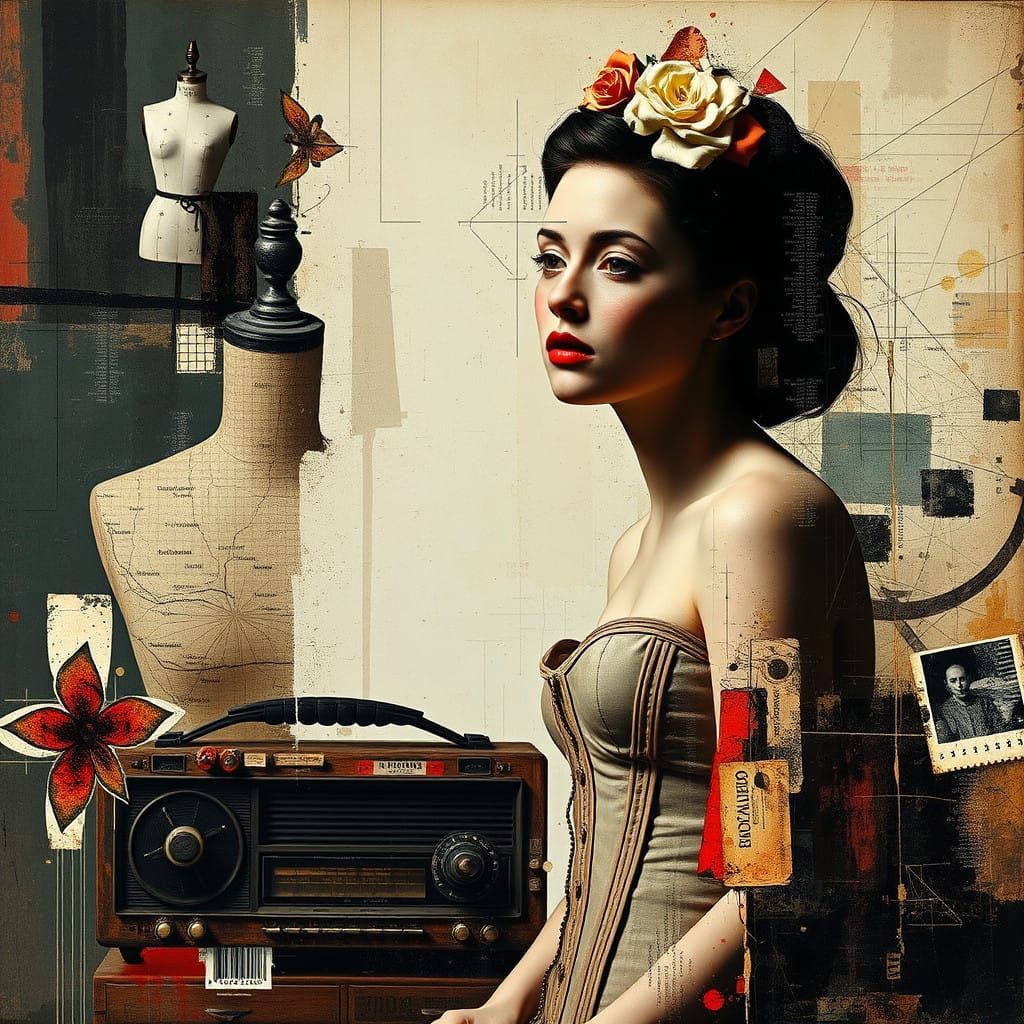 Woman in Glitchy Corset Collage