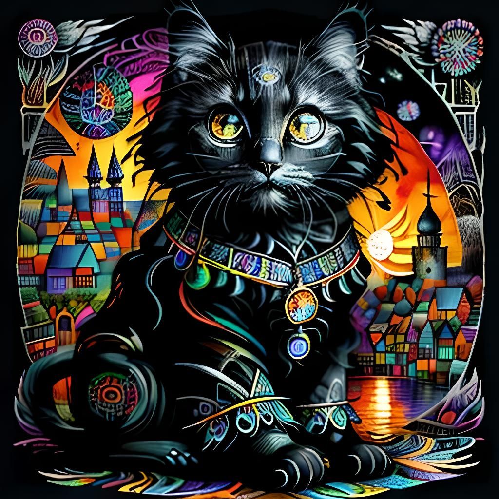 Zentangle Cat in Hundertwasserhaus Style