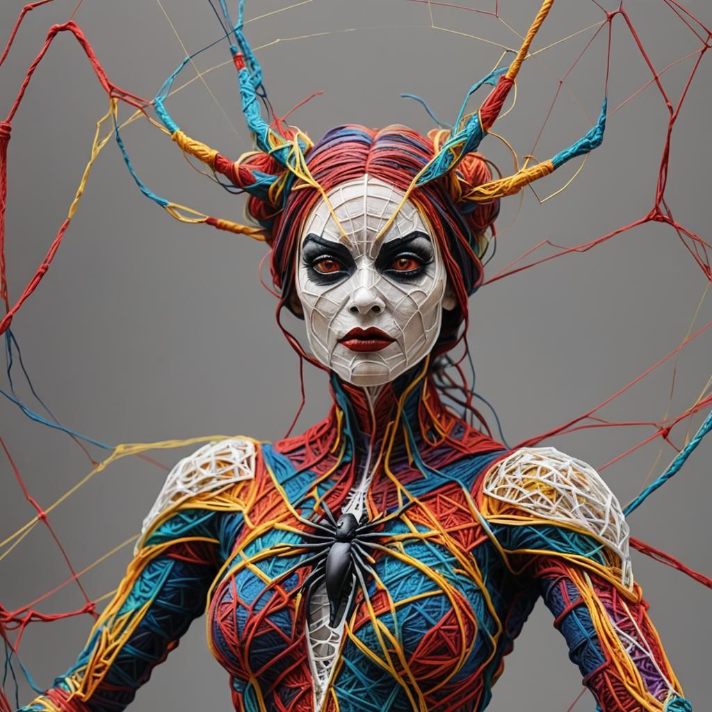 Yarn Sculpture of Spider Woman in 3D