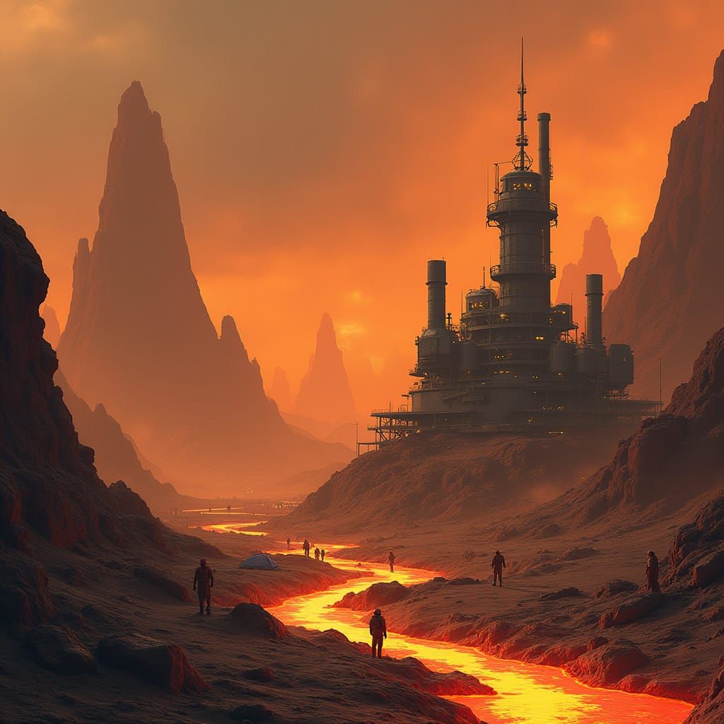 Dystopian Industrial Settlement on Burning Ash Planet