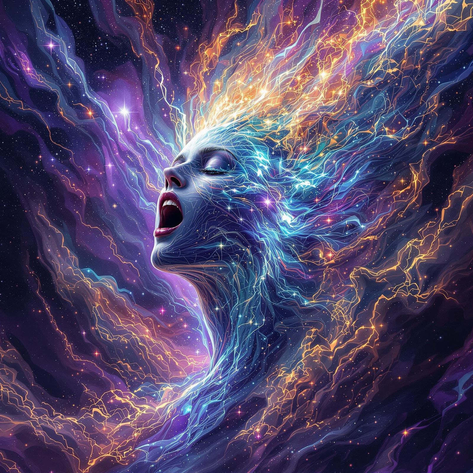 Ethereal Entity Emerges from the Void in a Cosmic Tapestry o...