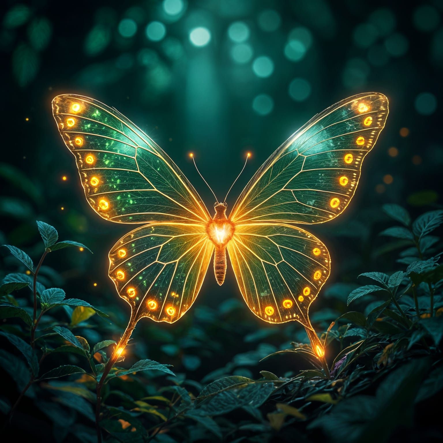 Luminous Butterfly in Forest Undergrowth