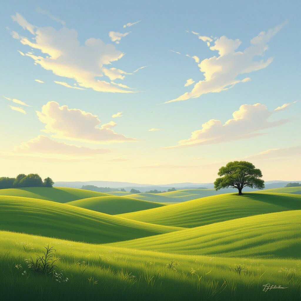 Golden Hour Landscape with Ancient Oak Tree