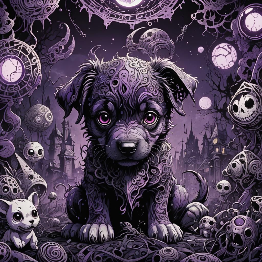 Eldritch Puppy in 80s Anime Style