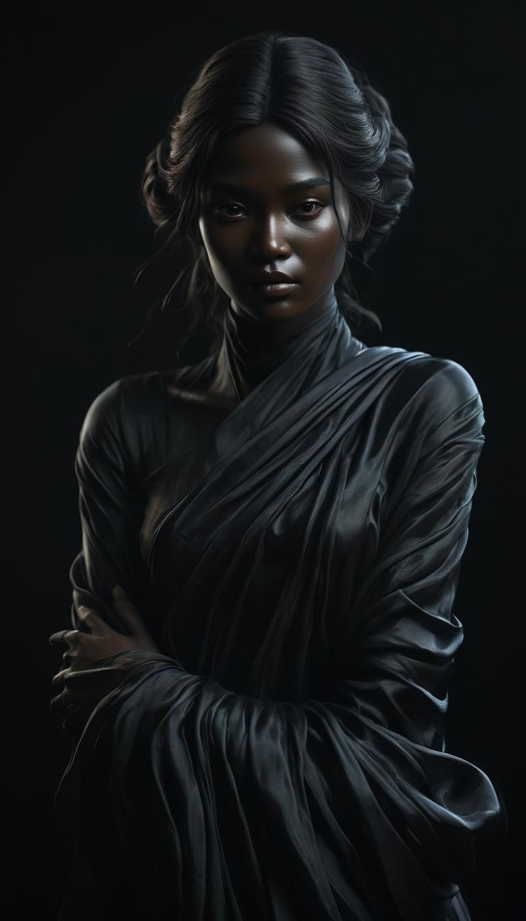 Silk Woman in Atmospheric Darkness