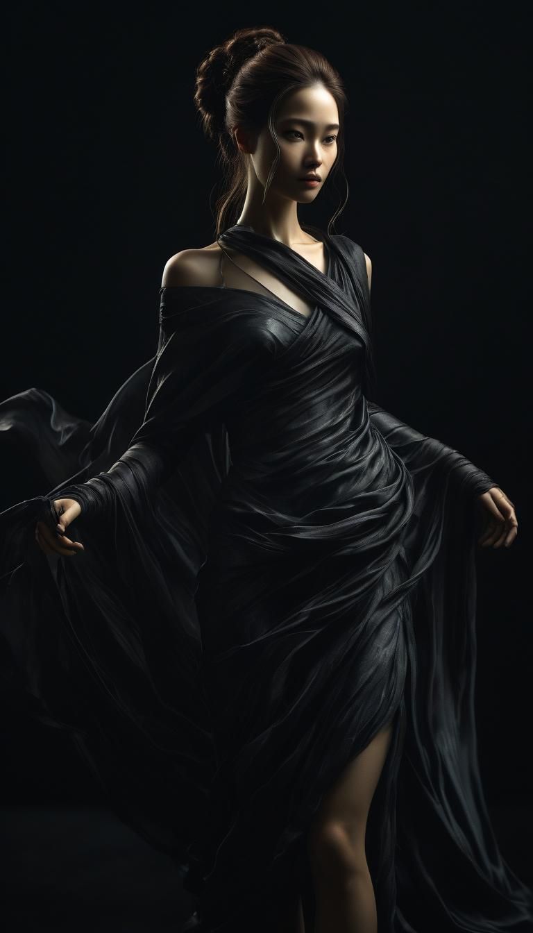 Elegant Woman Sculpted from Flowing Black Silk
