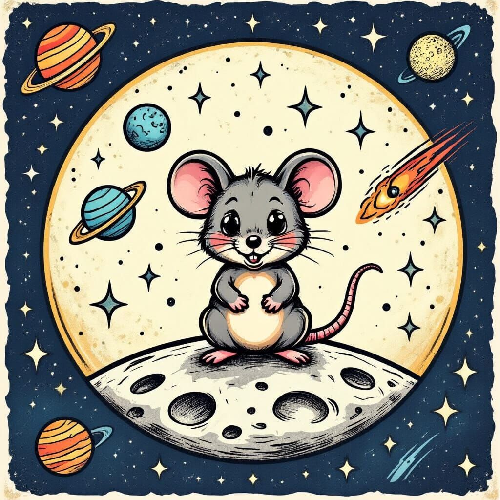 Chibi Mouse Moon Tattoo in Sailor Jerry Style