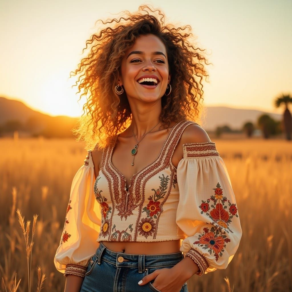 Radiant Woman with a 1970s Vibe