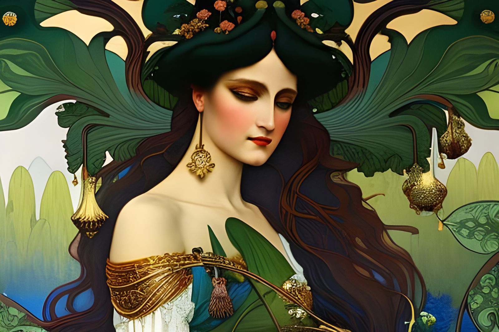 Huntress Goddess in Art Nouveau Style