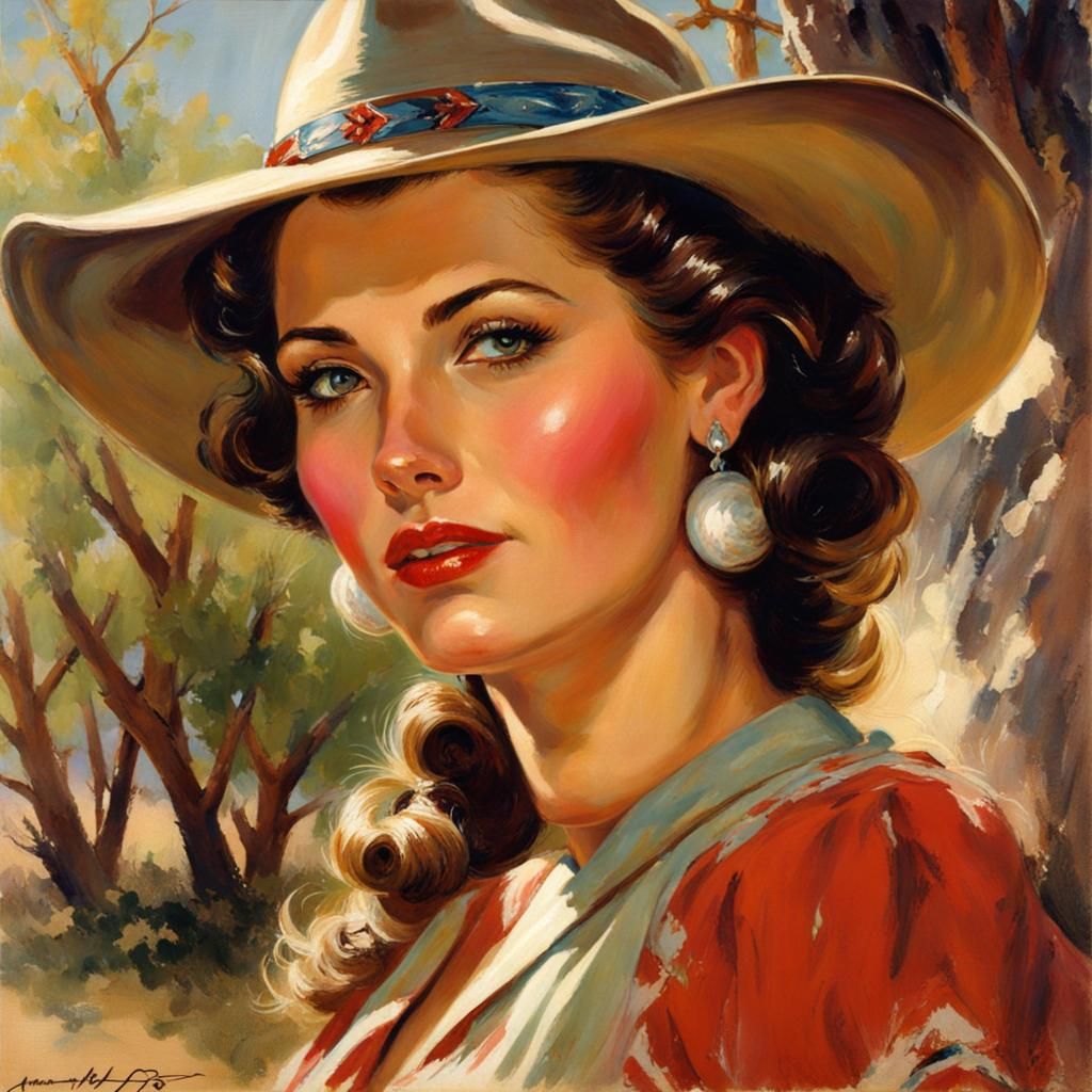 Beautiful American Woman on Rancho in 1940s Style