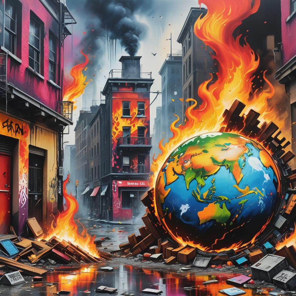 Earth on Fire: Vibrant Street Art Apocalypse