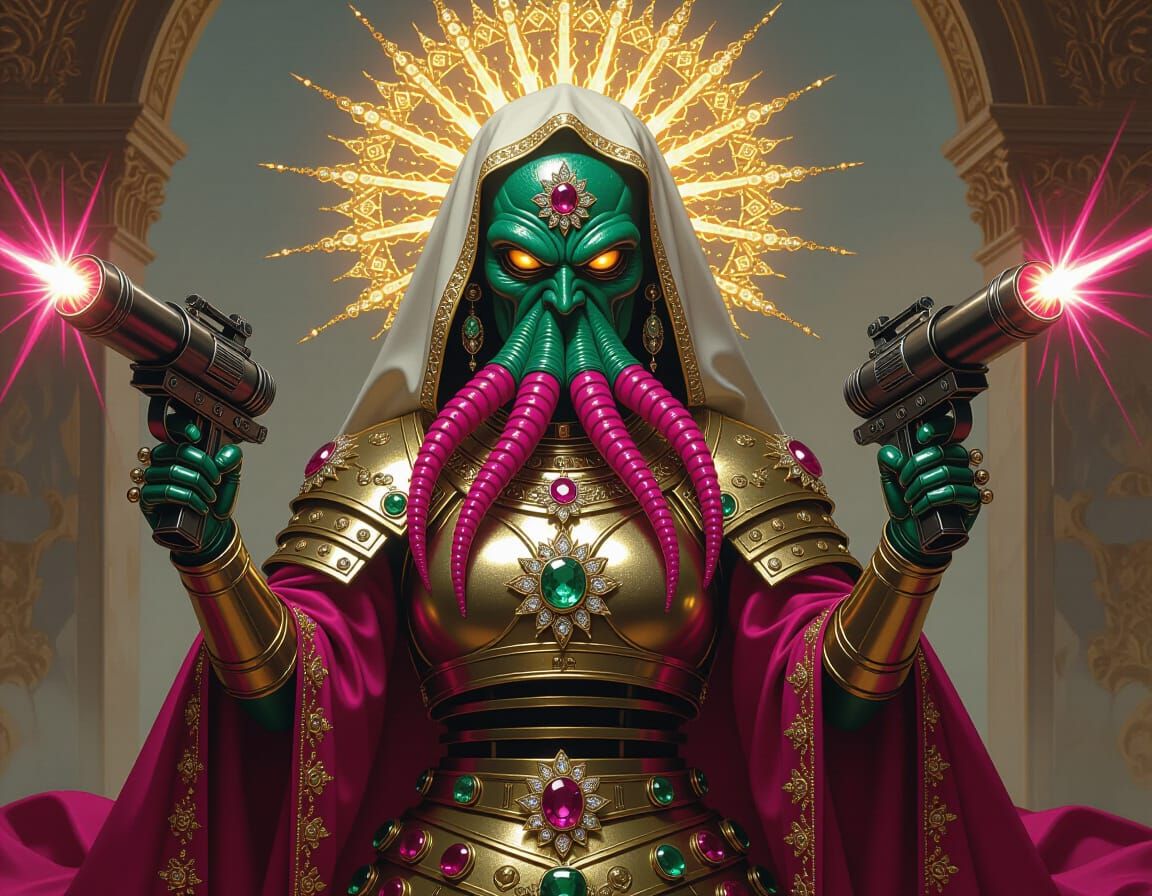 Cthulhu Madonna Cradling Dalek Jesus in Hyperrealism Style