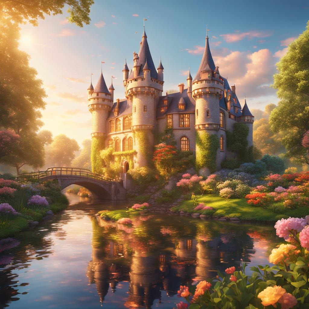 Fantasy Castle in Golden Hour, Dutch Master Style