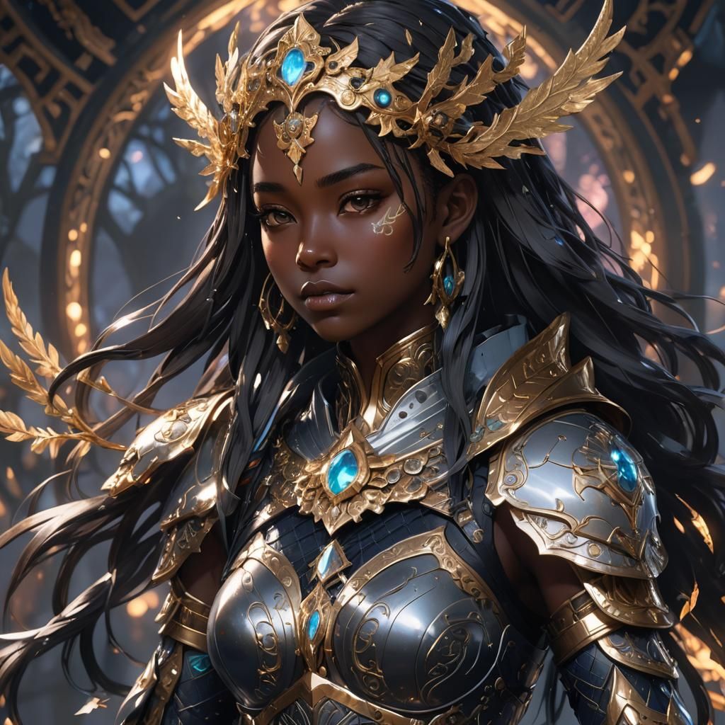 Helena in Mythic Armor: Anime Art Portrait